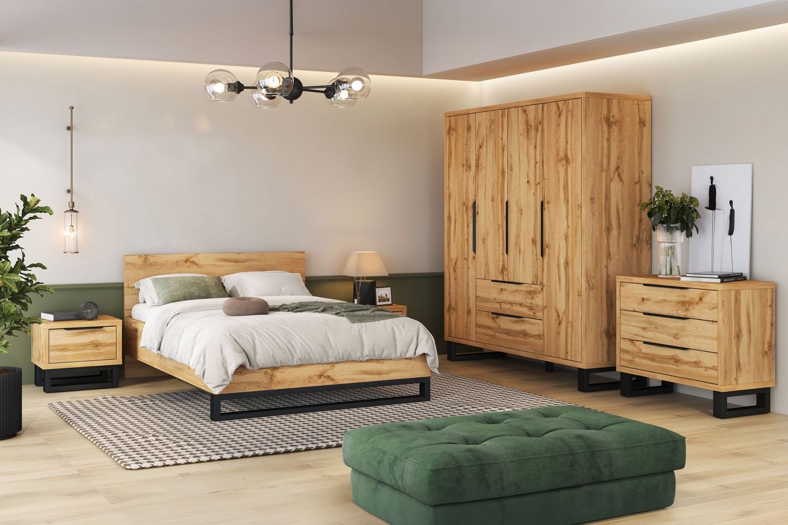 Postel HALES výklop s úložným prostorem dub wotan/černá