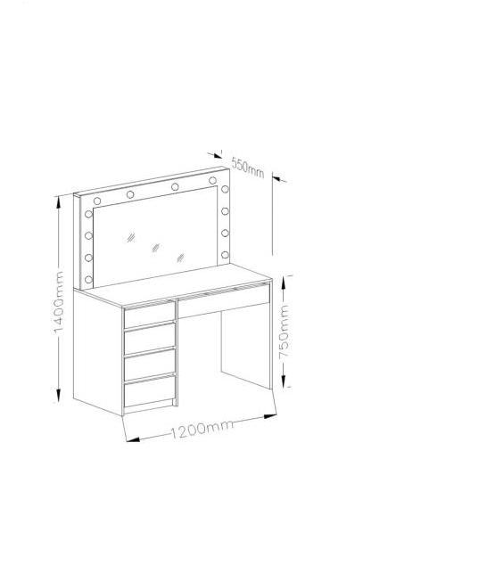 Toaletní stolek HOLLYWOOD XL BÍLÝ