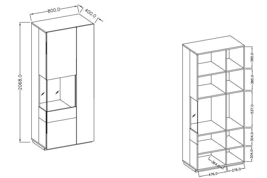 Vitrína I levá SILKE Bílá - Dub Wotan