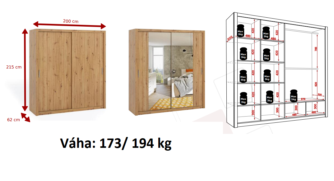 Posuvná šatní skříň BONNO 200