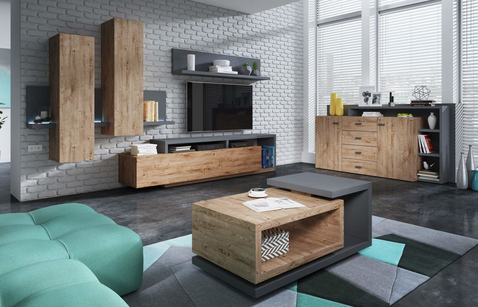 Závěsná skříňka s policí BOTA Antracit - Dub Ribbec