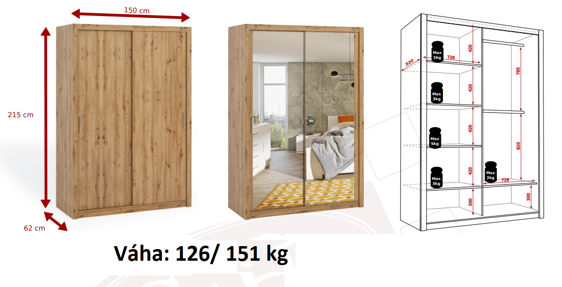 Posuvná šatní skříň BONNO 150