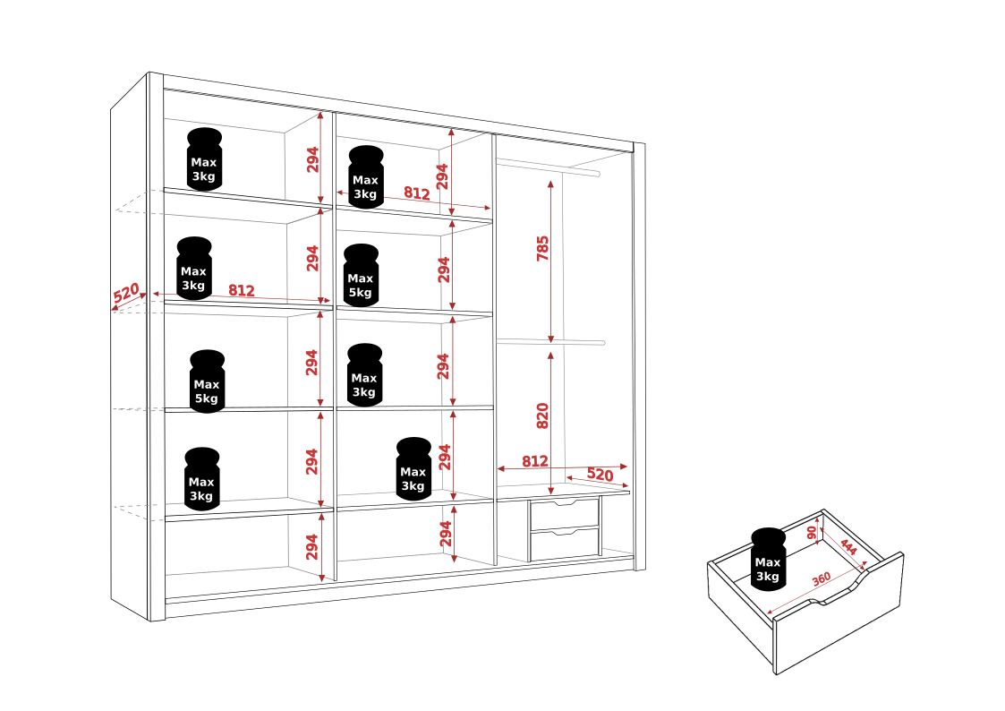 Posuvná šatní skříň BONNO 250