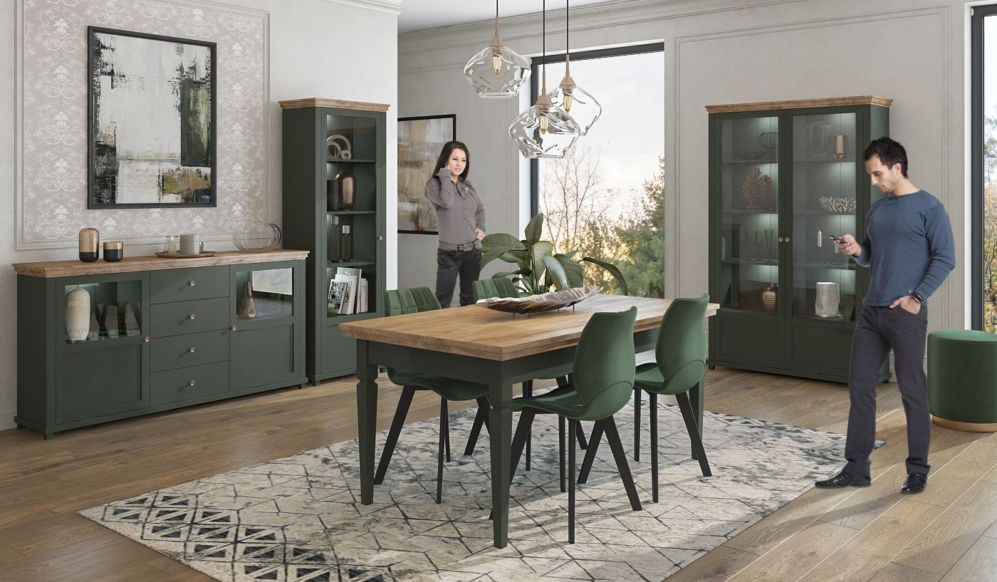 Vitrína levá EVORA Dub Lefkas - zelená