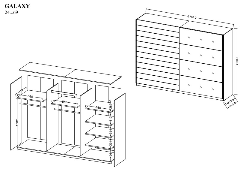 GALAXY ložnice - Dub Monastery/ černý lesk