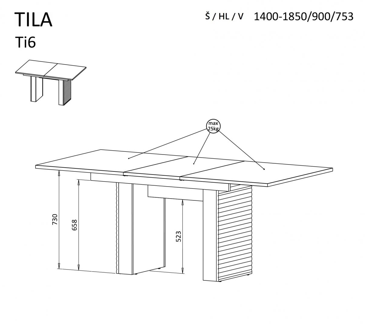 Rozkládací jídelní stůl TILA 6