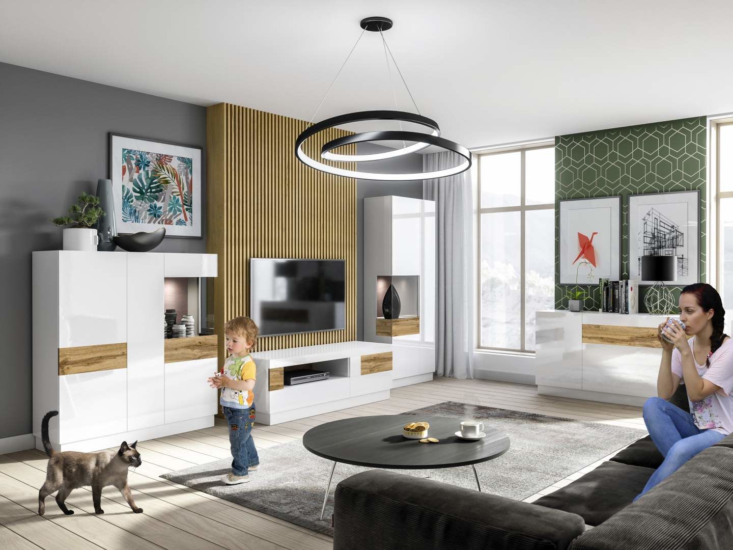 Komoda II SILKE Bílá - Dub Wotan