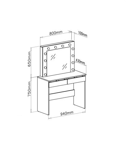 Toaletní stolek HOLLYWOOD BÍLÝ